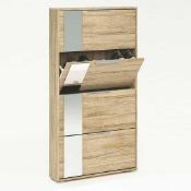 (Db) RRP £175 Lot To Contain One Boxed Rosana Mirrored Shoe Cabinet In Brushed Oak With 4 Flap Doors