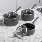 (Jb) RRP £110 Lot To Contain 1 Boxed Eaziglide Neverstick2 3 Piece Toughened Aluminium Saucepan Set