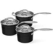 (Jb) RRP £185 Lot To Contain 1 Unpackaged Circulon Style 3 Piece Hard Anodized Saucepan Set (No Tag)