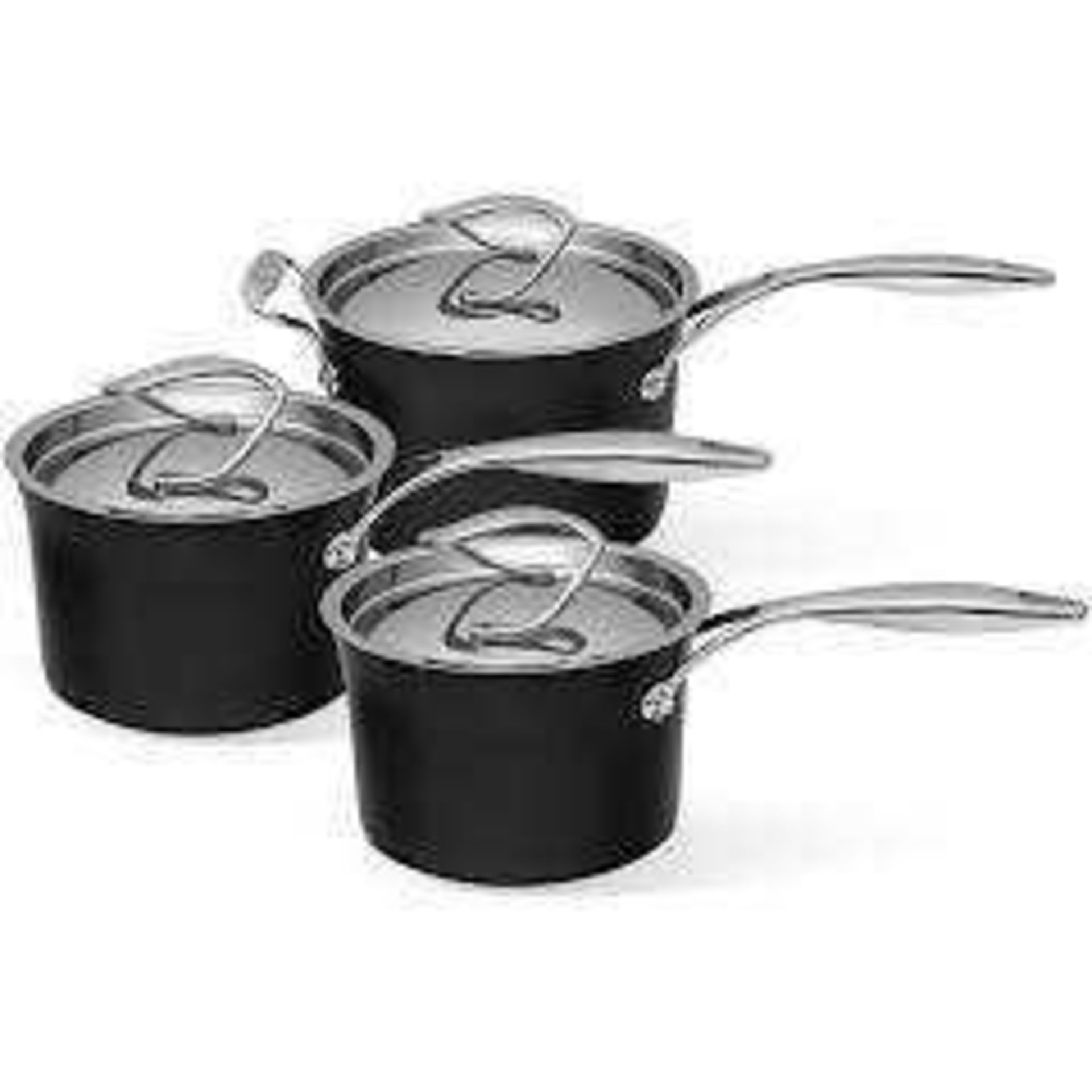 (Jb) RRP £185 Lot To Contain 1 Unpackaged Circulon Style 3 Piece Hard Anodized Saucepan Set (No Tag)