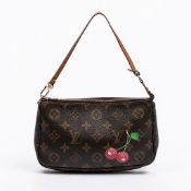 RRP £1900 Louis Vuitton Ltd. Ed. "Takashi Murakami Cerises" Accessory Pouch Handbag Brown -