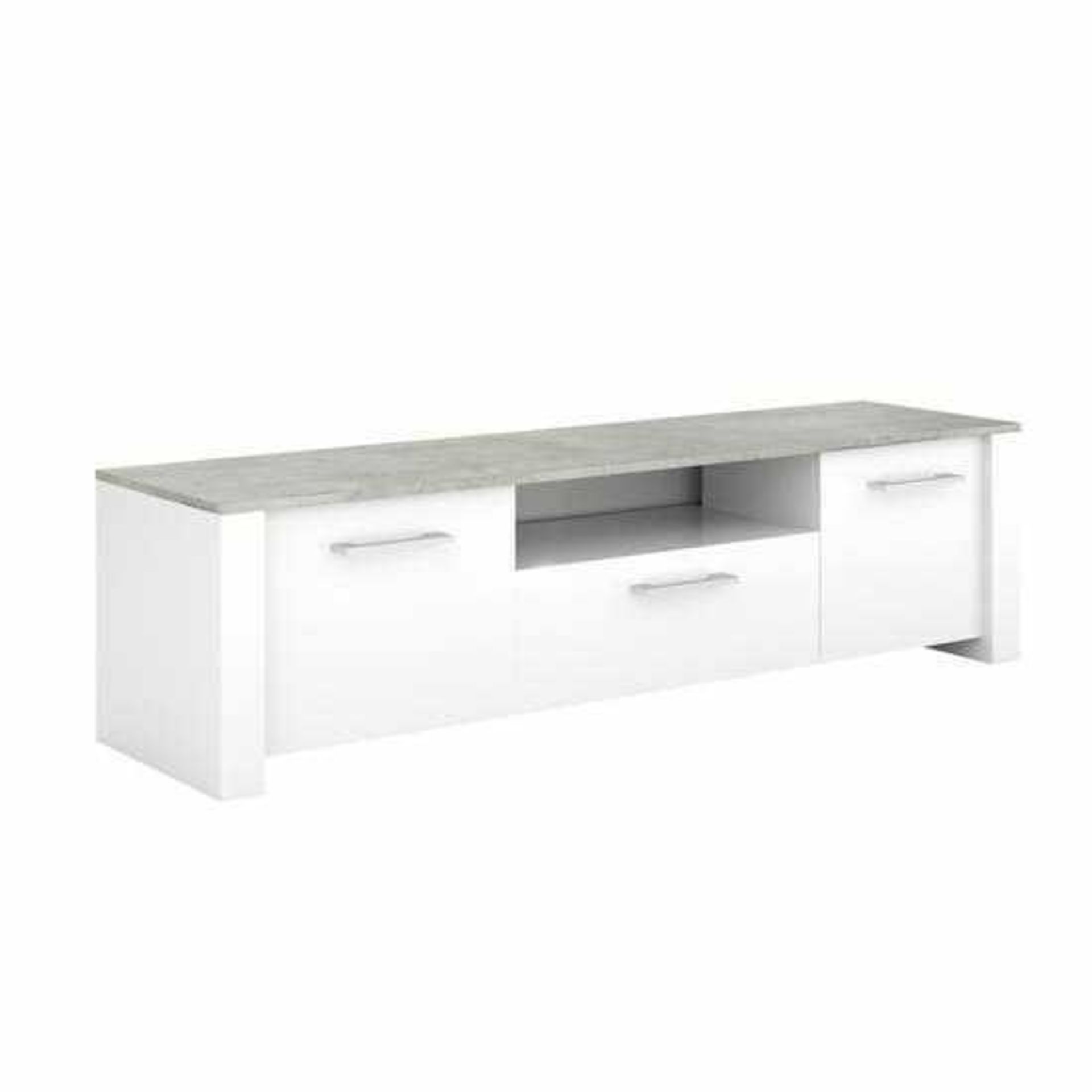 (Db) RRP £225 Lot To Contain One Boxed Odelia Wooden Tv Stand In Pearl White And Woodcorn Concrete.