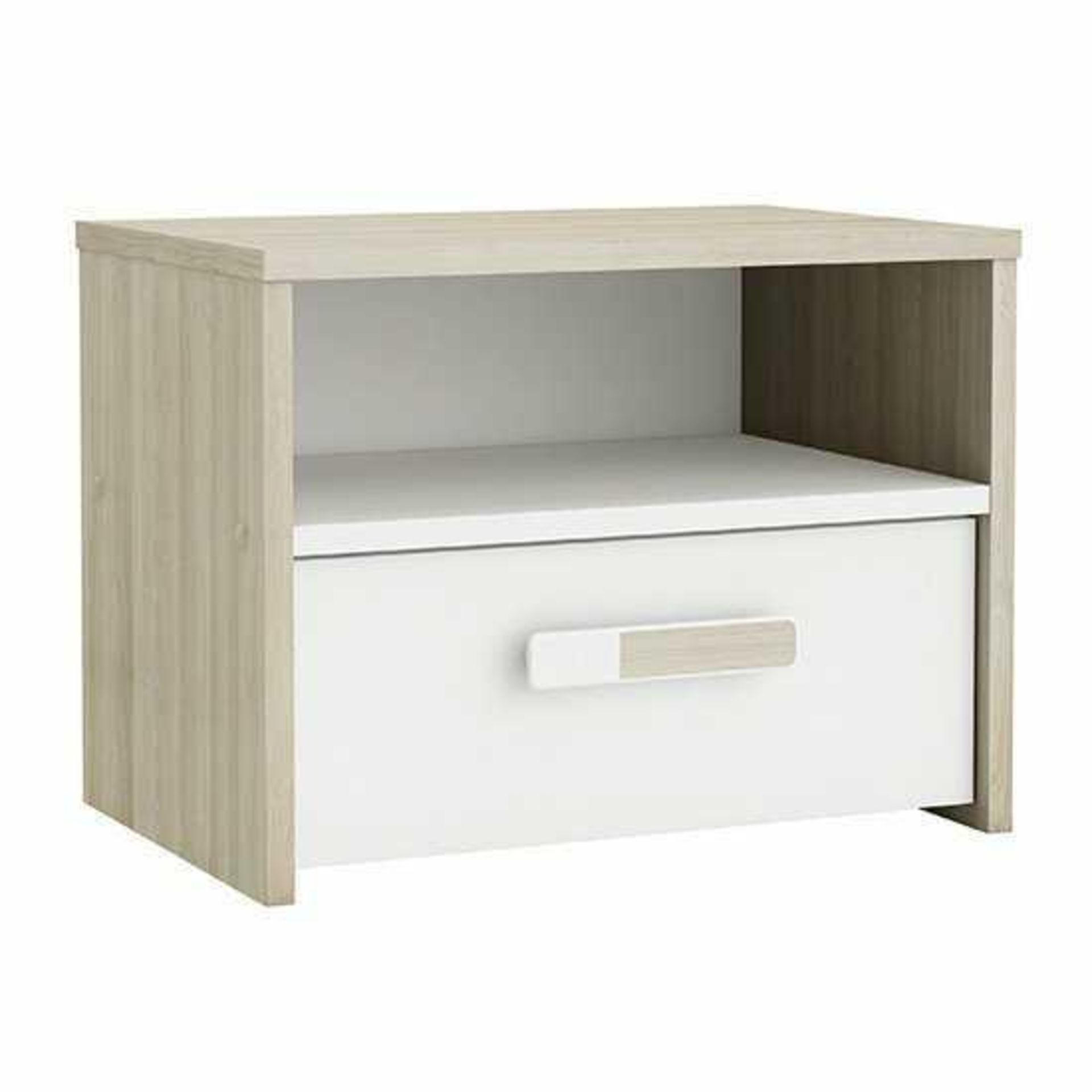 (Db) RRP £80 Lot To Contain One Boxed Swatch Wooden Bedside Cabinet In Shannon Oak And Pearl White.