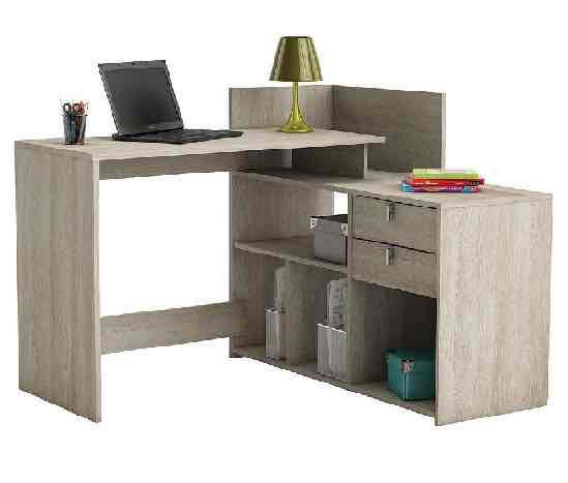 (Db) RRP £240 Lot To Contain 1 Bylan Corner Computer Desk In Shannon Oak With Storage. 90.10Cm X 121