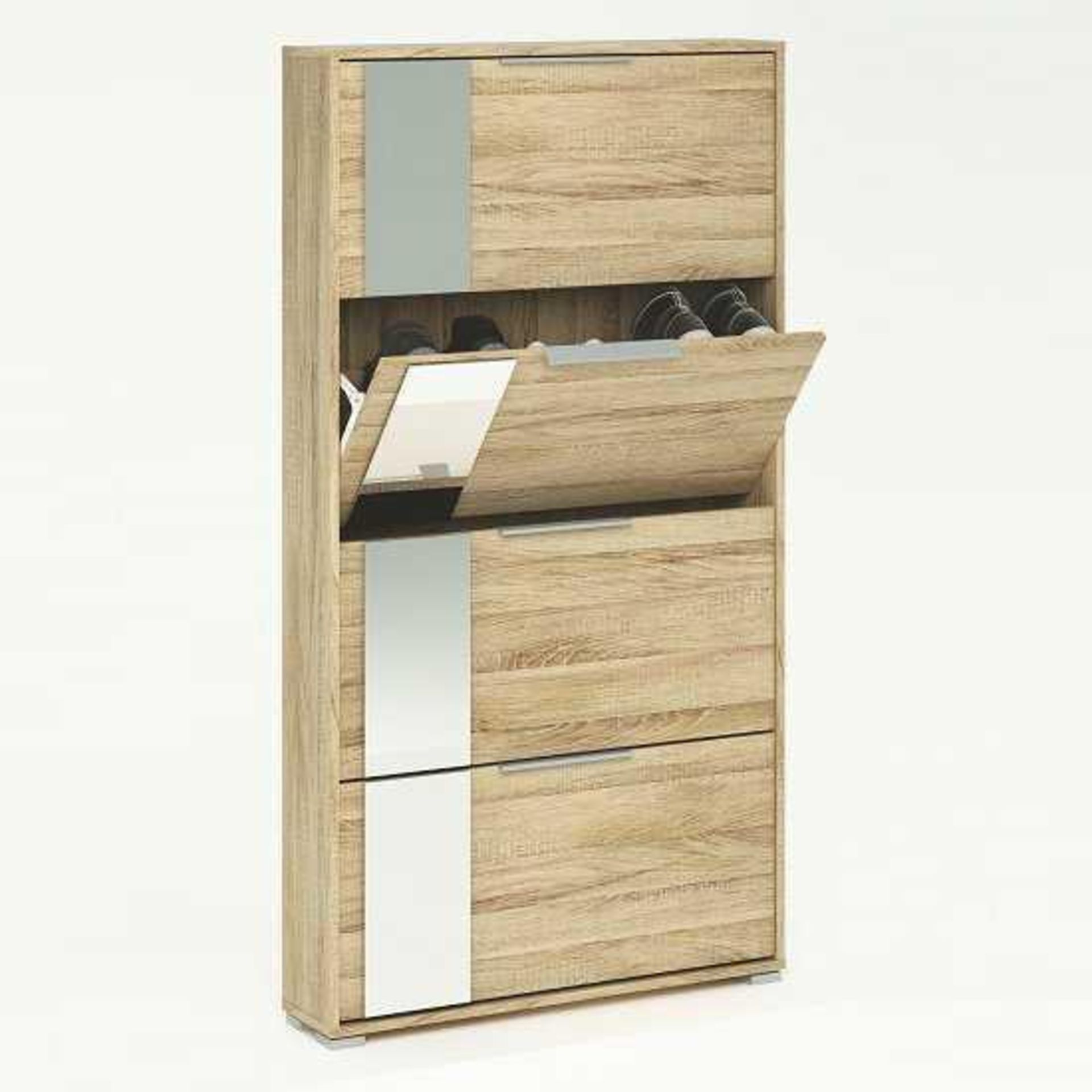 (Db) RRP £170 Lot To Contain One Boxed Rosana Mirrored Shoe Cabinet In Brushed Oak With 4 Flap Door