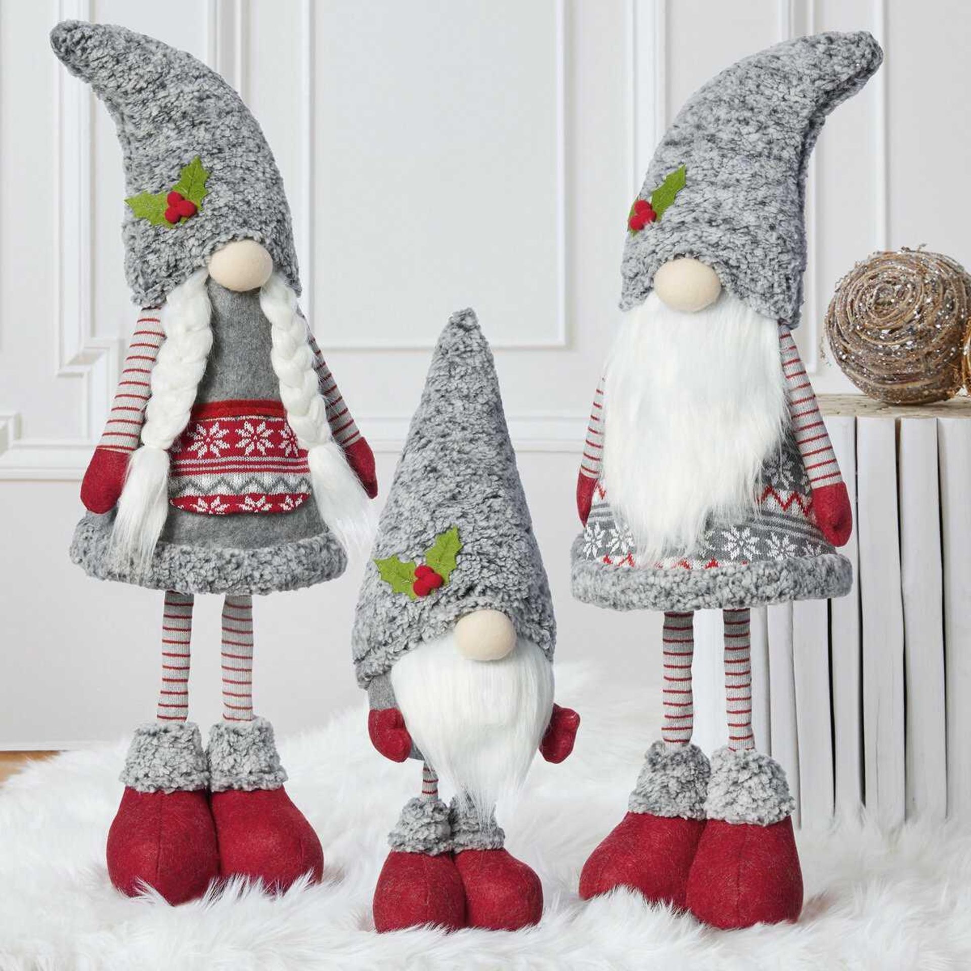 (Jb) RRP £75 Lot To Contain 1 Boxed Gnomes Gnomes Gnomes Set Of 3 Decorative Christmas Themed Gnome