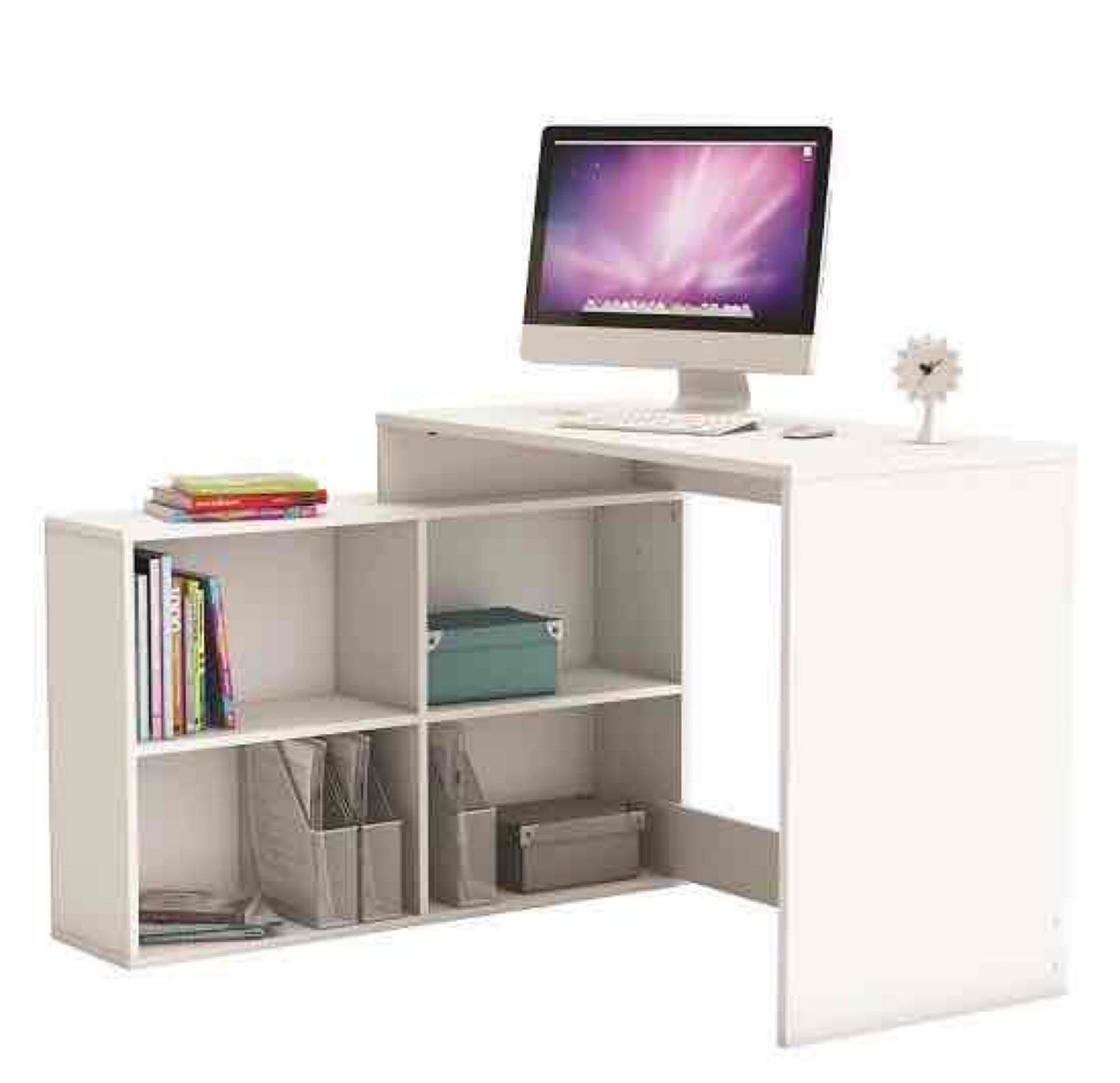 (Db) RRP £155 Lot To Contain One Boxed Capius Modern Corner Computer Desk In Pearl White. 76.70Cm X