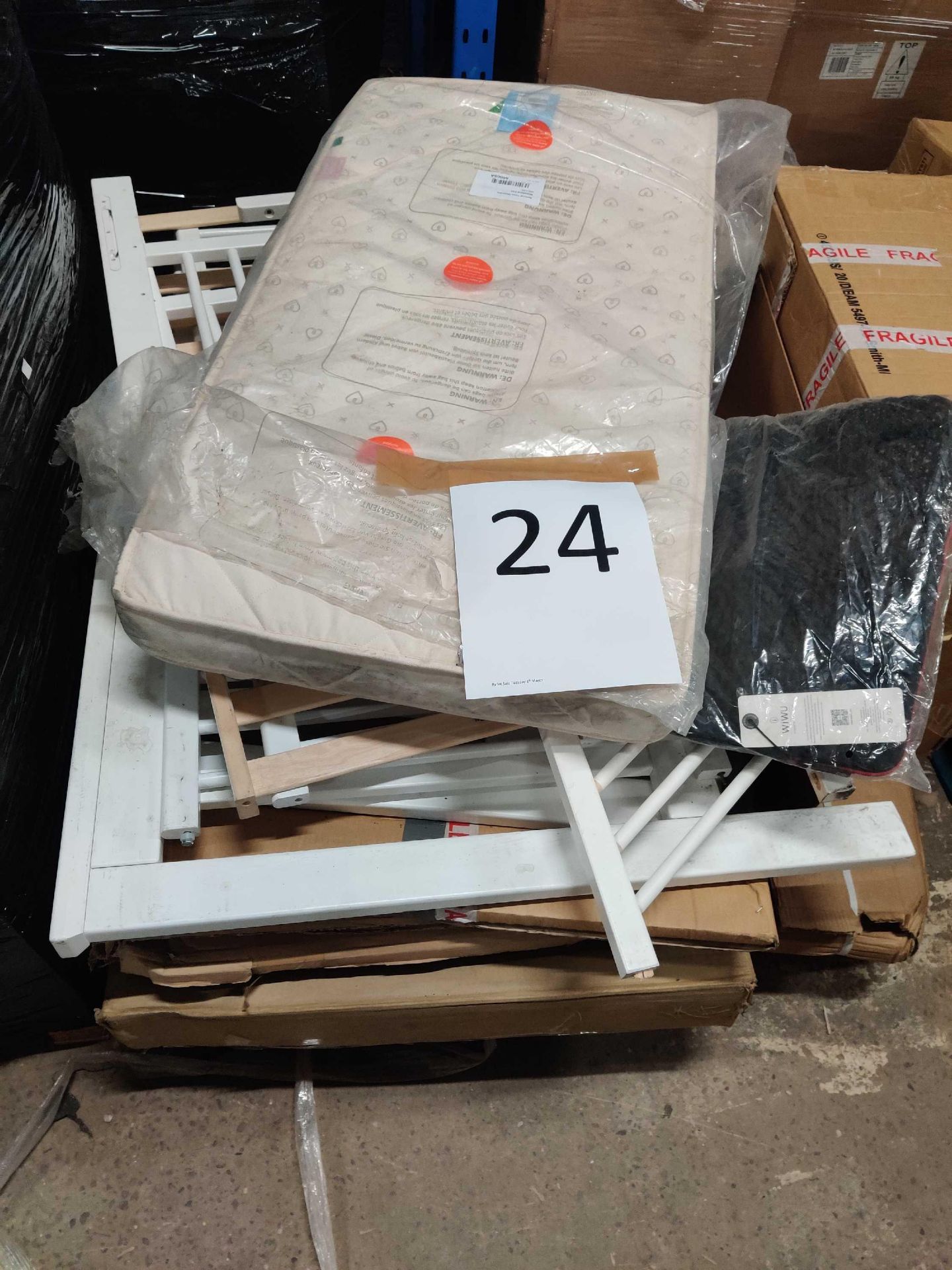 (Jb) RRP £500 Pallet To Contain A Large Assortment Of Part Lot Furniture And A Cot Bed Mattress(