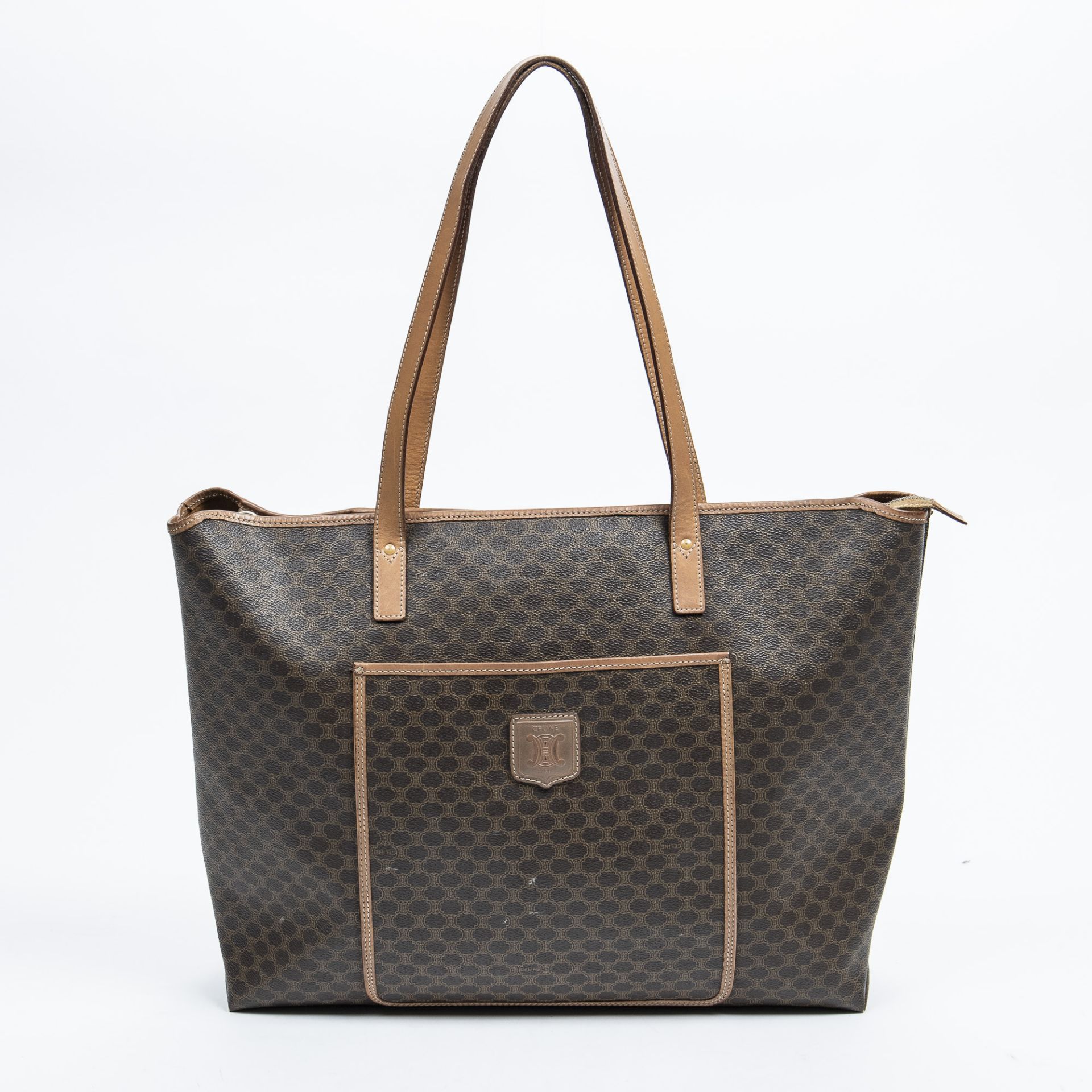 RRP £680.00 Lot To Contain 1 Celine Coated Canvas Vintage Large Tote Shoulder Bag In Brown - 41*38*