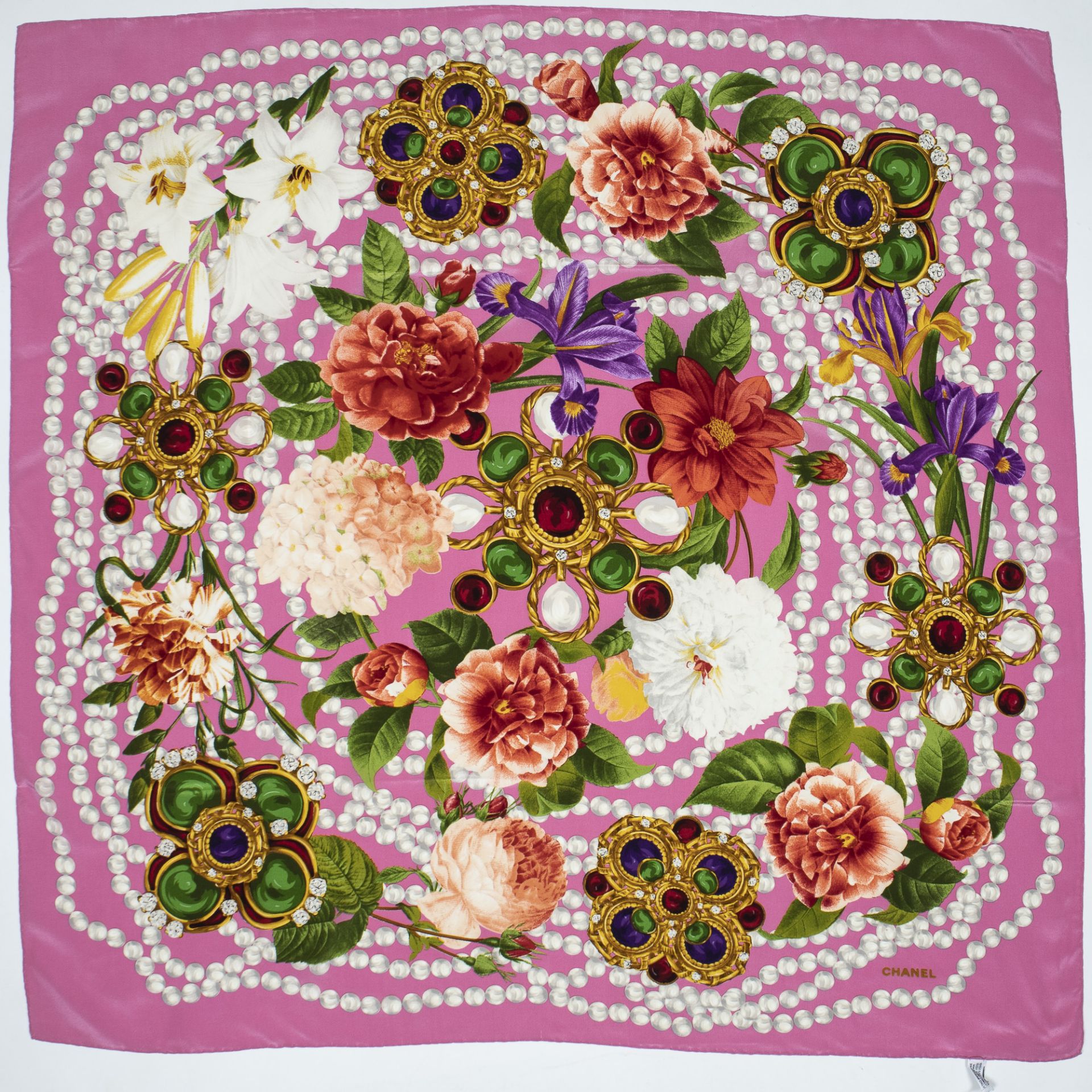 RRP £775.00 Lot To Contain 1 Chanel Silk Rose Scarf In Pink/Purple/Green - 90*90cm - AA - - Image 2 of 2