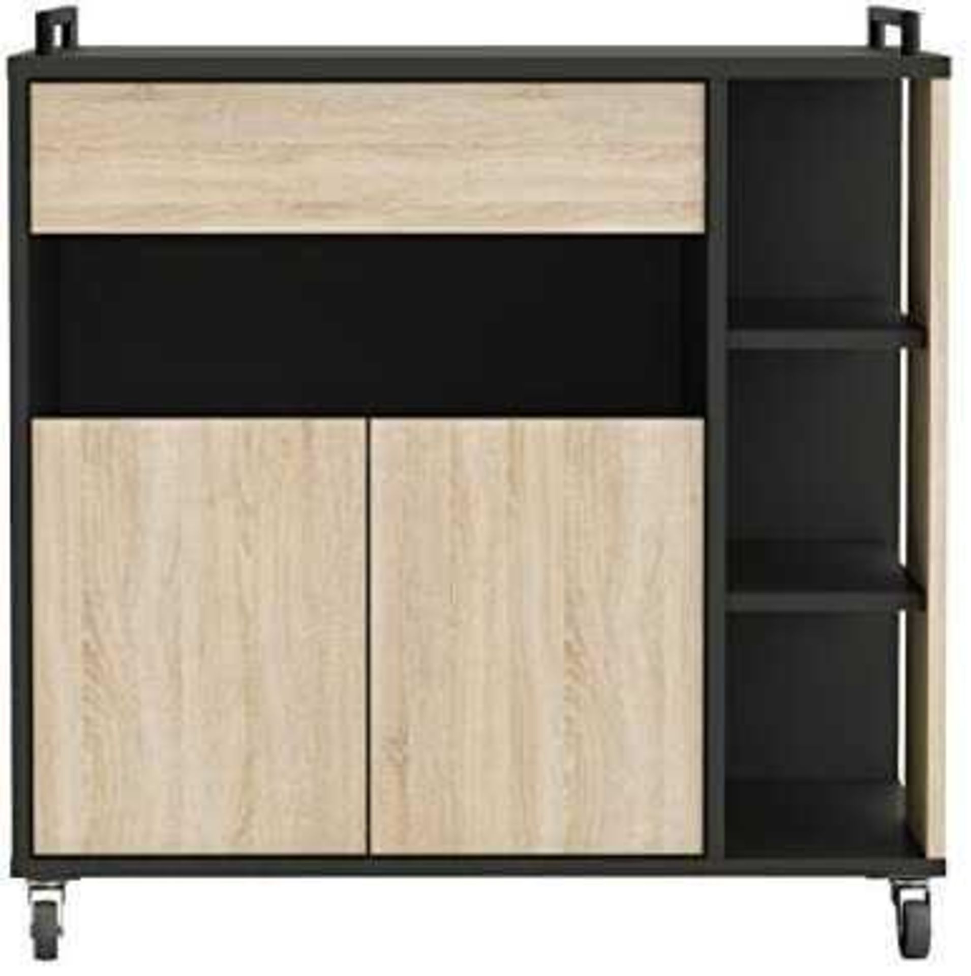 (Jb) RRP £180 Lot To Contain 1 Boxed Demeyere Indus 2-Door 4-Nook Cart In Oak And Black 357283(