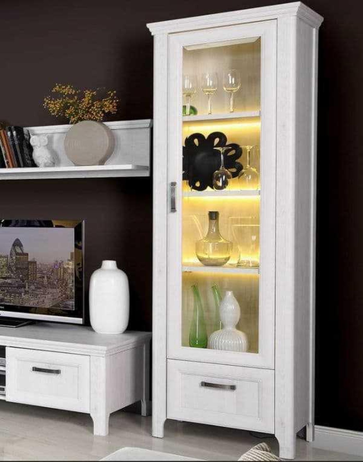 RRP £300 Lot To Contain X1- Part Lot Boxed Larando Display Cabinet White With Glass Door(Kc)