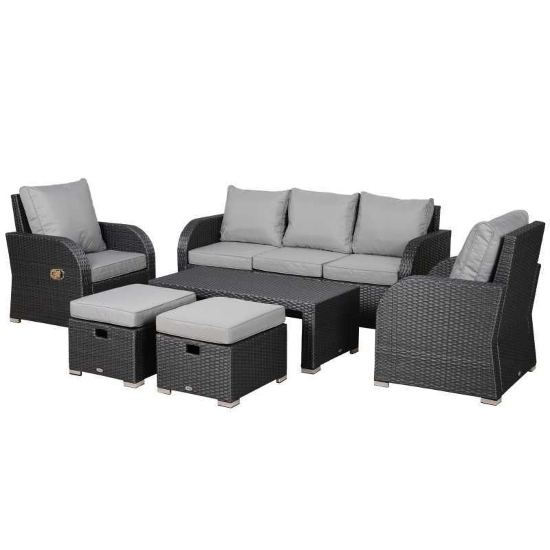 RRP £900 Lot To Contain X1 Boxed Outsunny 7-Seater Outdoor Garden Rattan Furniture Set W/ Recliners