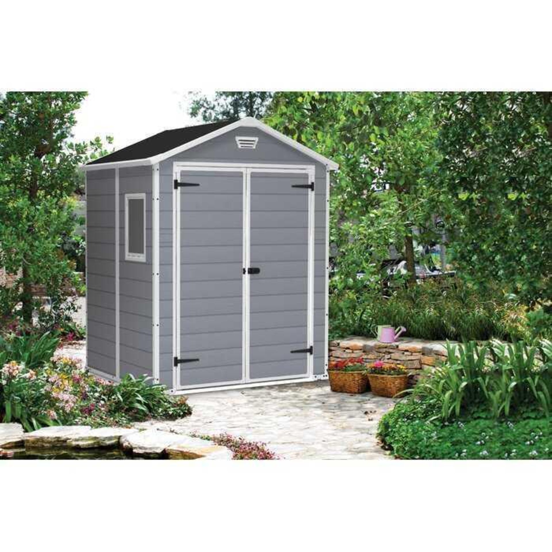 RRP £510 Lot To Contain X1 Boxed Keter Manor 6 Ft. W X 5 Ft. D Plastic Apex Bike Shed) Kc