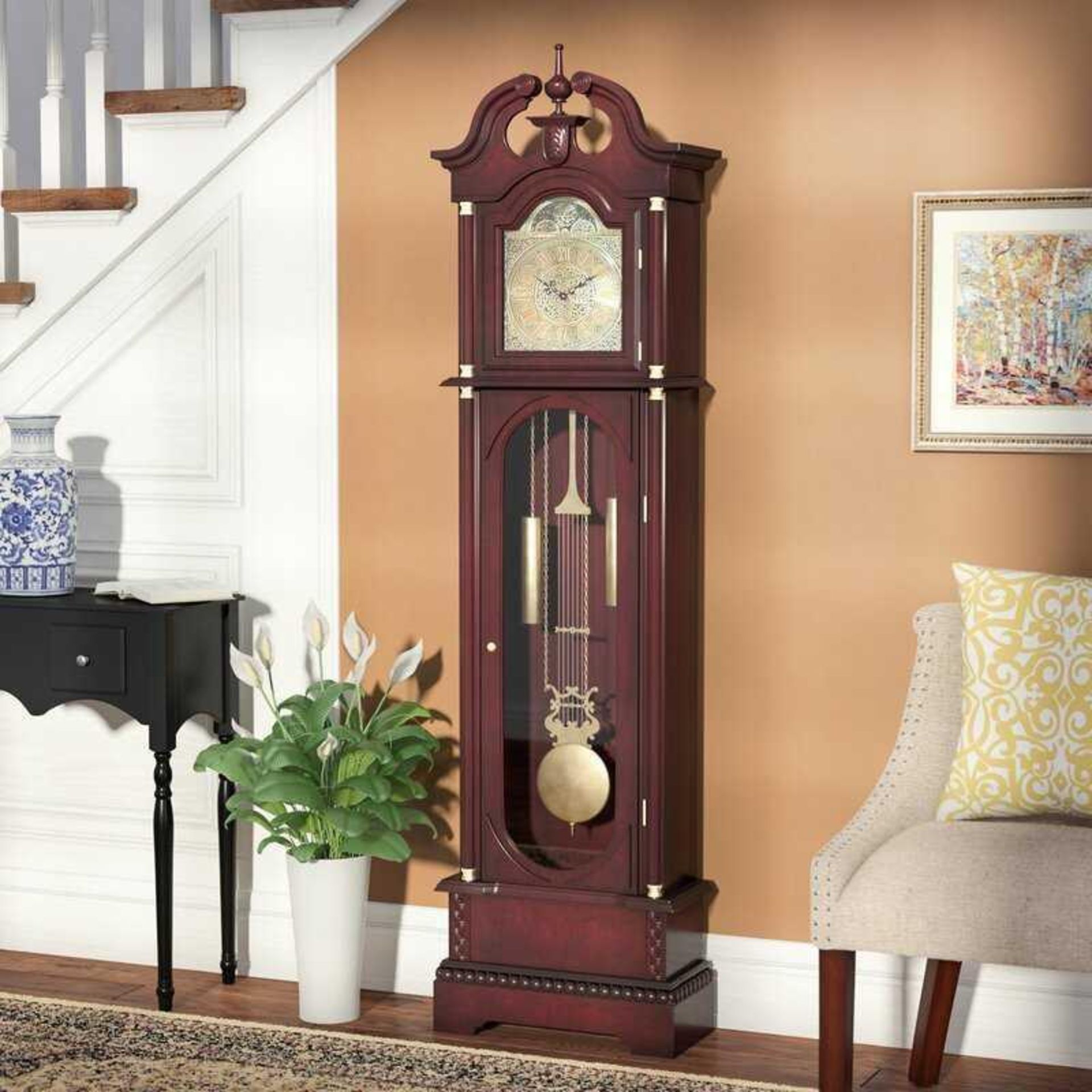 (Sp) RRP £300 Lot To Contain 1X Boxed 181Cm Grandfather Clock In Cherry