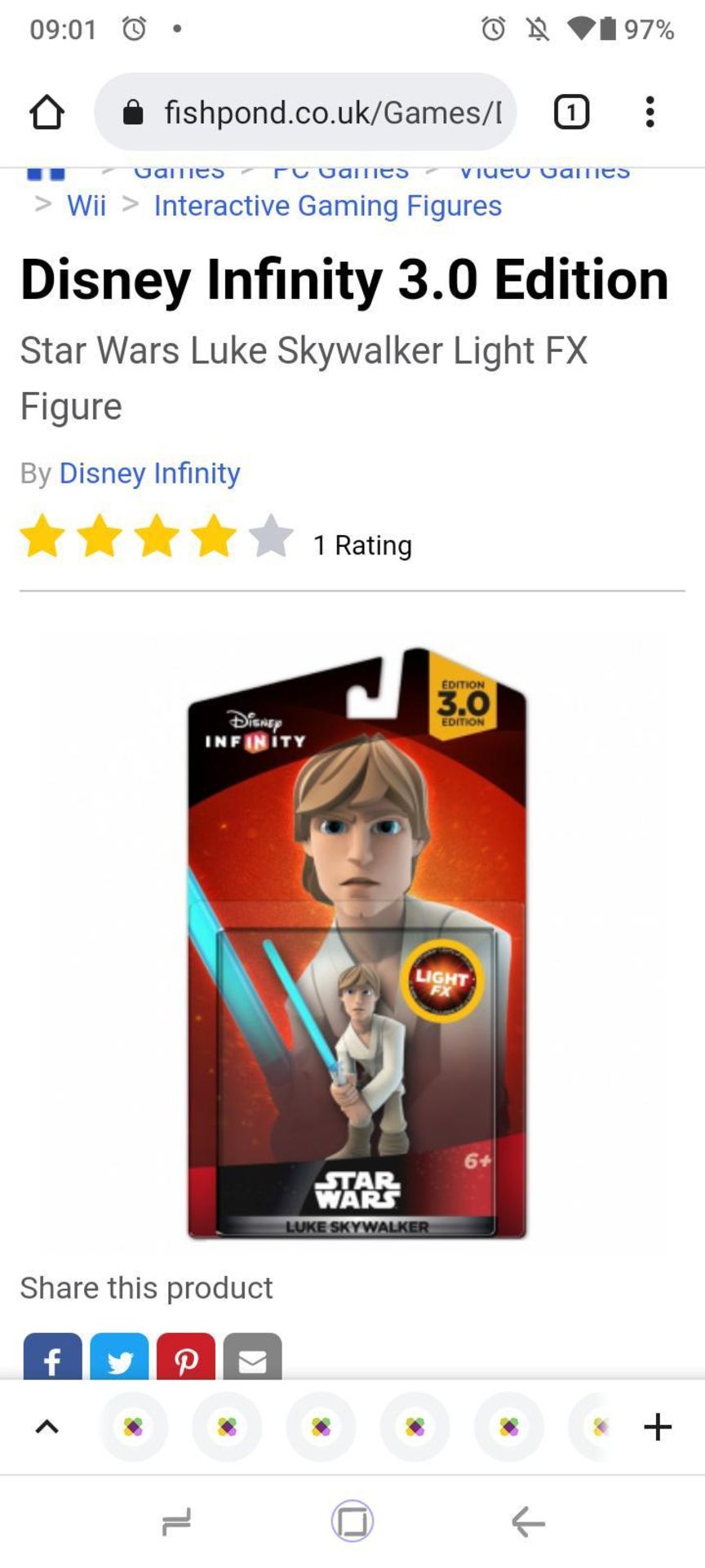 RRP £200 Lot To Contain X12 Disney Infinity 3.0 Edition. Star Wars Luke Skywalker Light Fx Figure