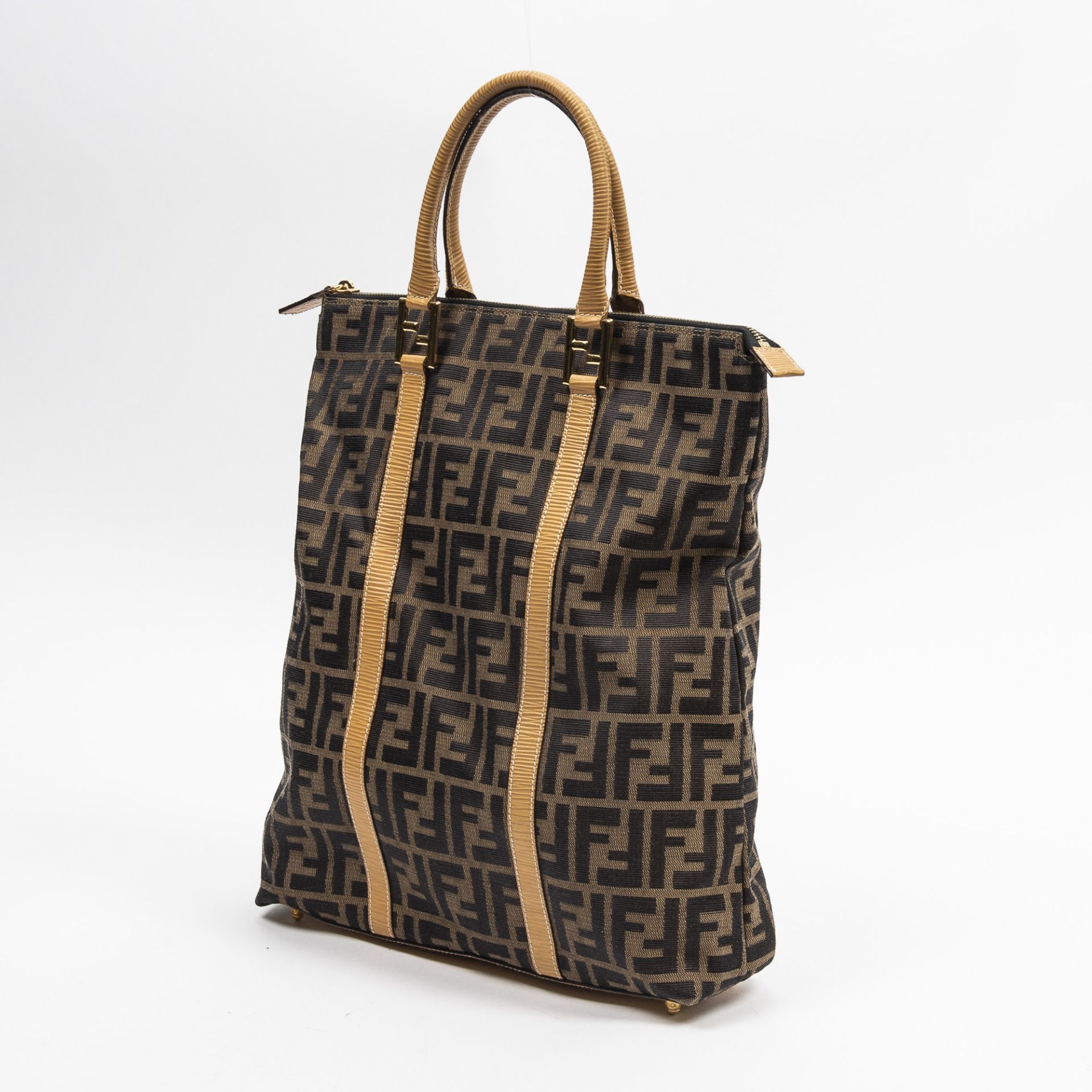 RRP £945.00 Lot To Contain 1 Fendi Canvas Tall Zip Tote Handbag In Brown/Tan - 35*36*7cm - A - - Image 2 of 4