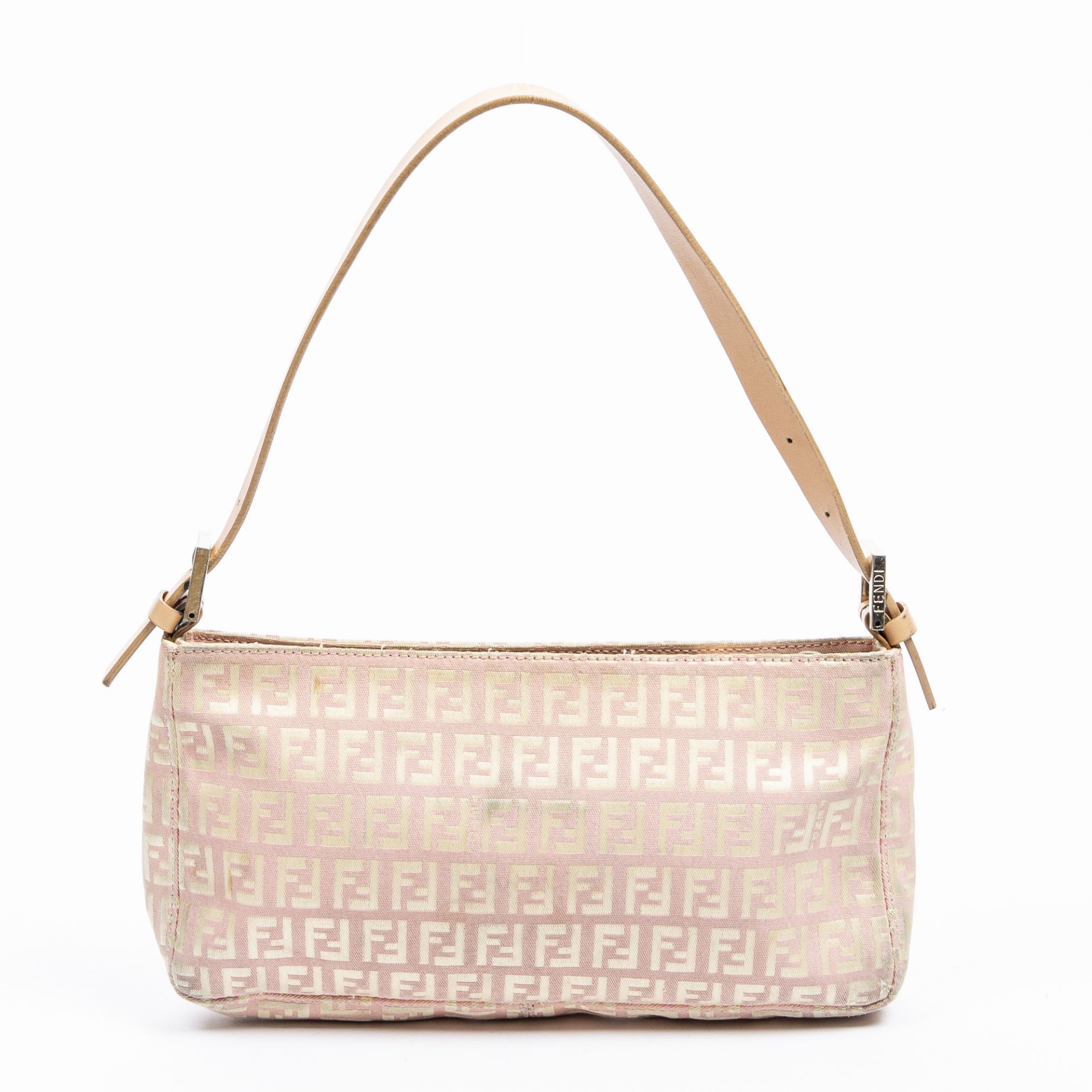 RRP £820.00 Lot To Contain 1 Fendi Canvas Pochette Bag Handbag In Light Pink/Beige - 25*13*3cm -