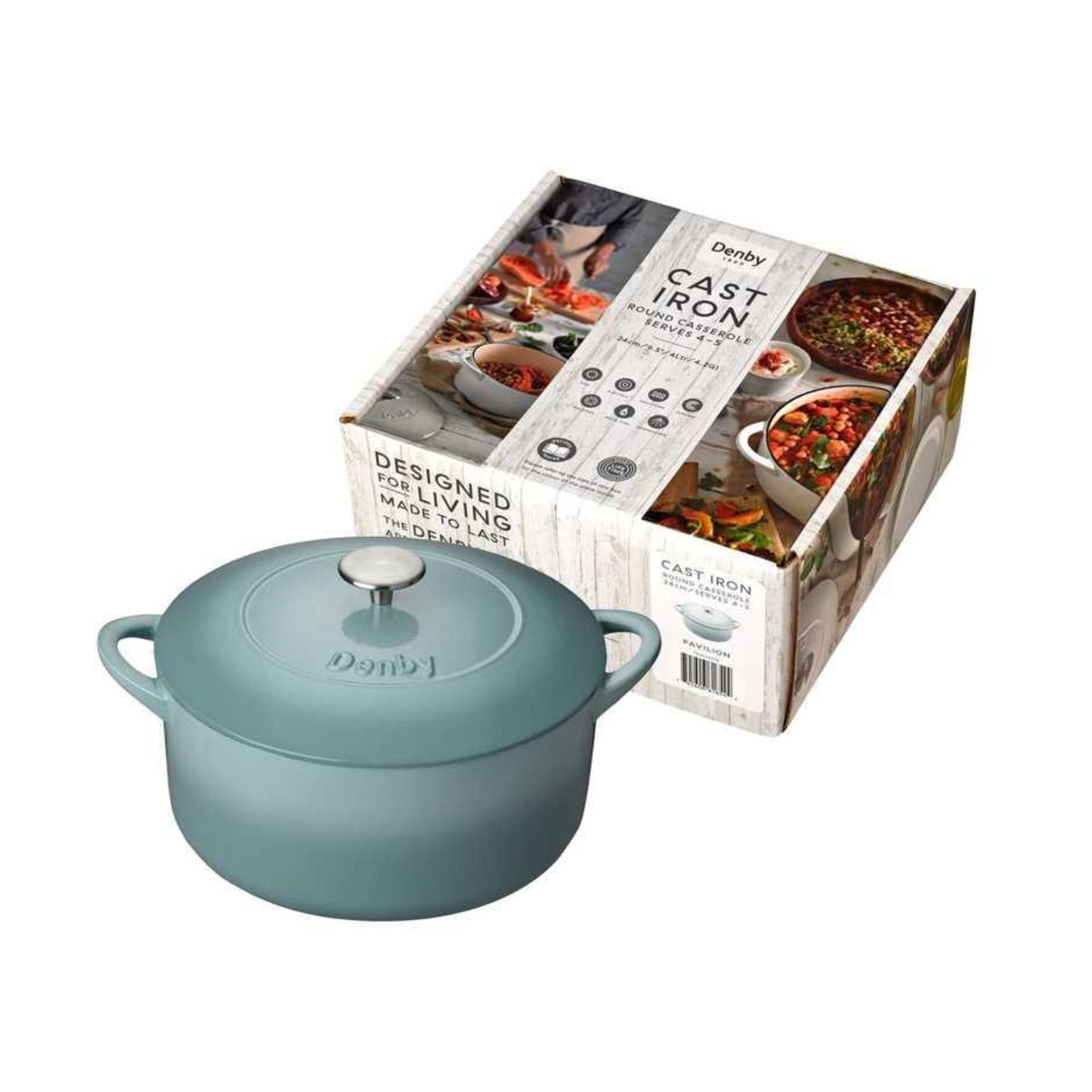 RRP £240 Brand New And Sealed (22 Items) 1 X Denby Natural Canvas Cast Iron 4L Round Casserole And O