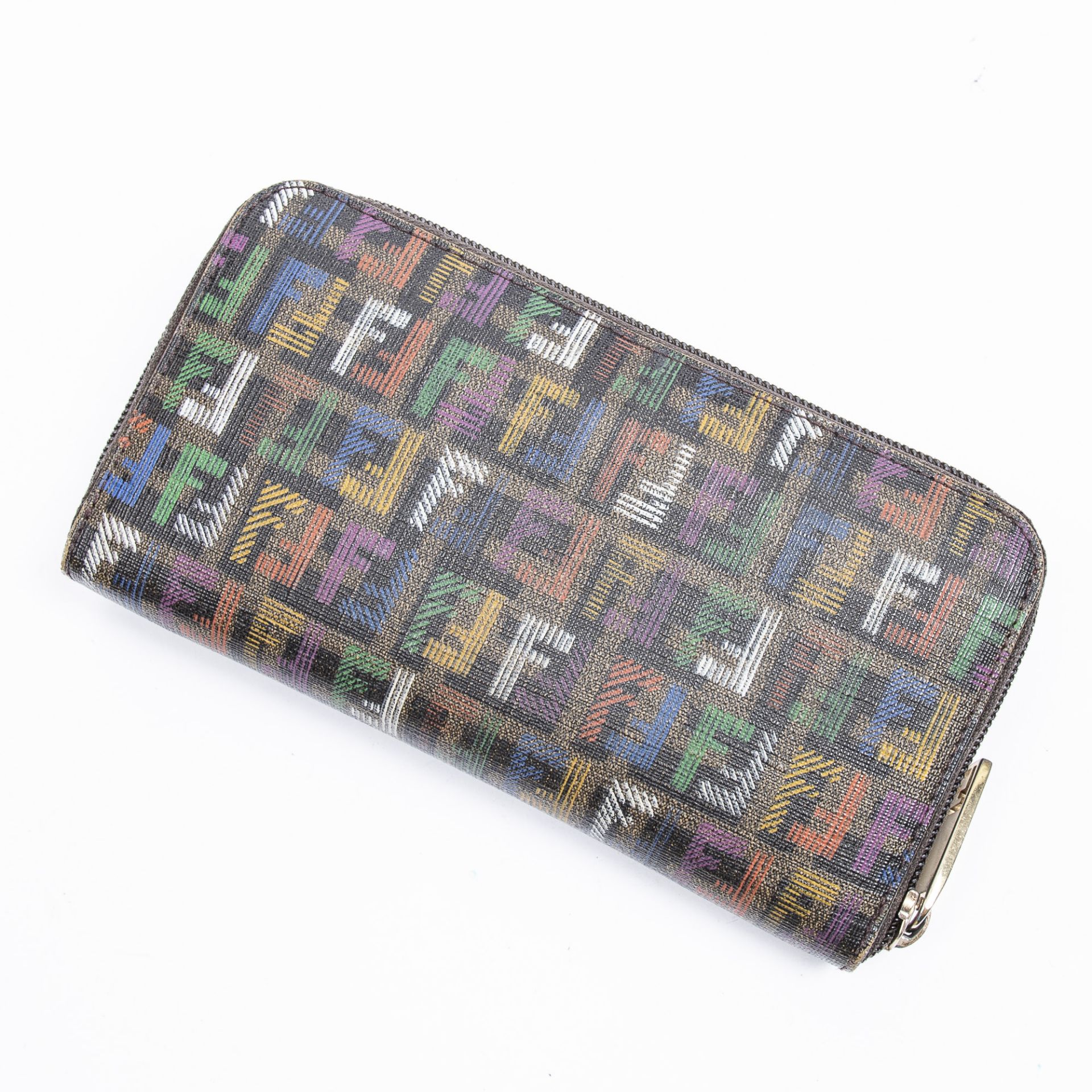 RRP £475.00 Lot To Contain 1 Fendi Coated Canvas Zip Around Wallet In Black/Multicolour - 18,5*10*