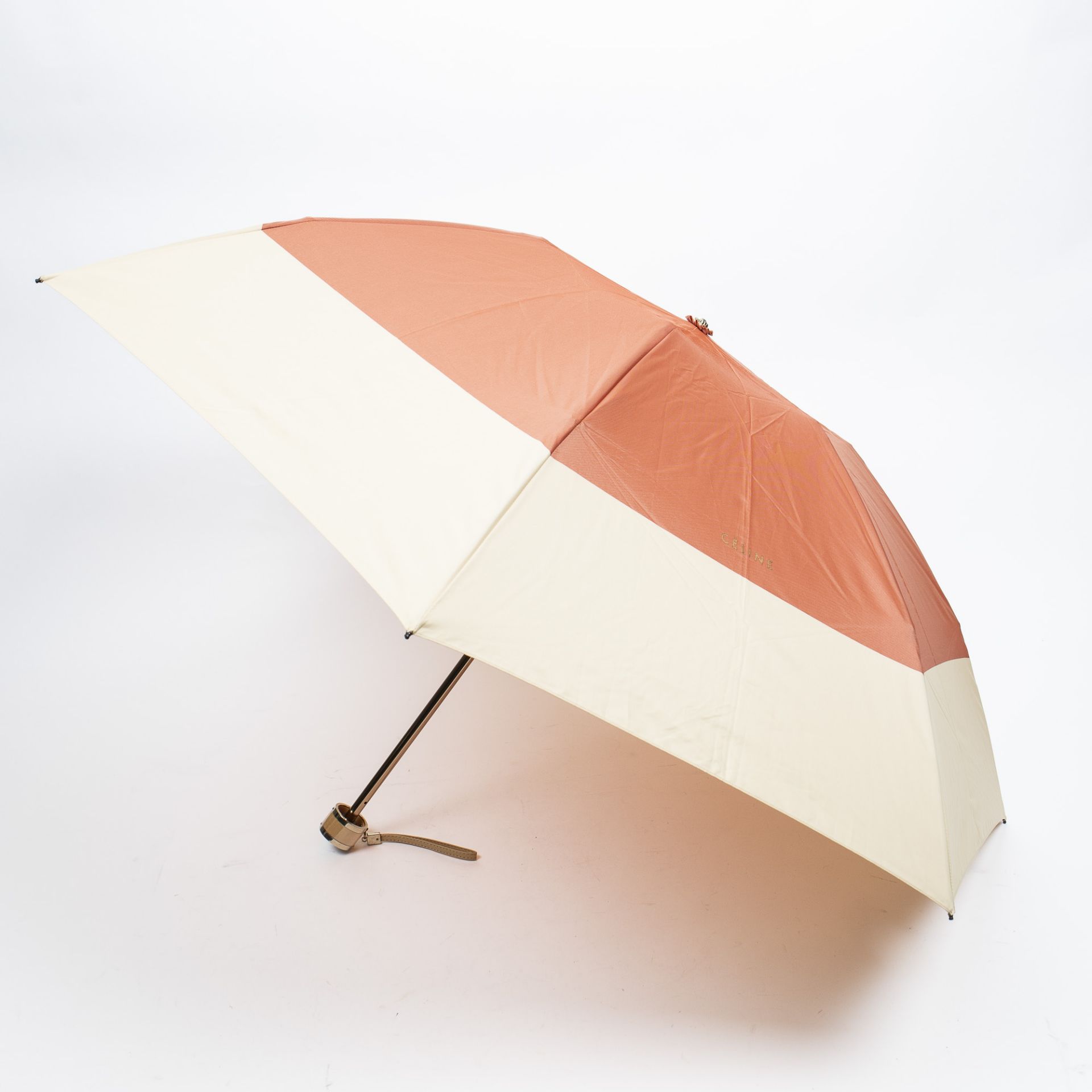 RRP £425.00 Lot To Contain 1 Celine Canvas Two Tone Folding Umbrella Accessories In Beige/Terracotta - Image 2 of 2