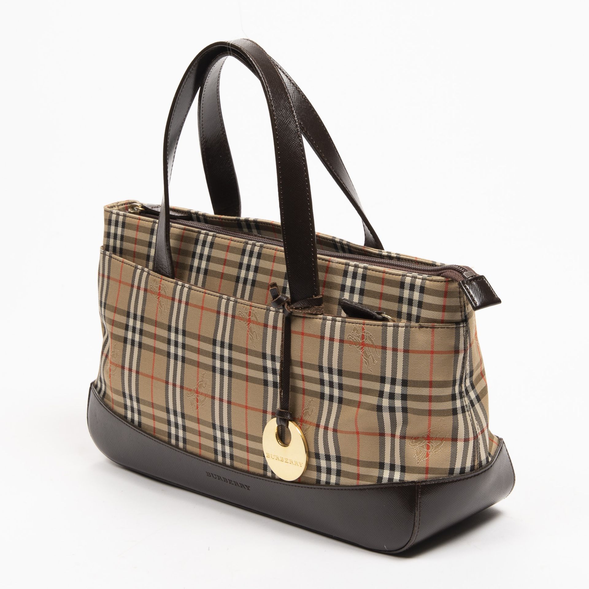 RRP £650 AA Beige/Dark Brown Burberry Rectangular Zip Tote Canvas Haymarket Check Canvas 33.5*18*9.5 - Image 2 of 3