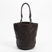 RRP £1000 A Dark Brown Bottega Veneta Bucket Tote Calf Leather Grained/Intrecciato Leather 22*27*19c