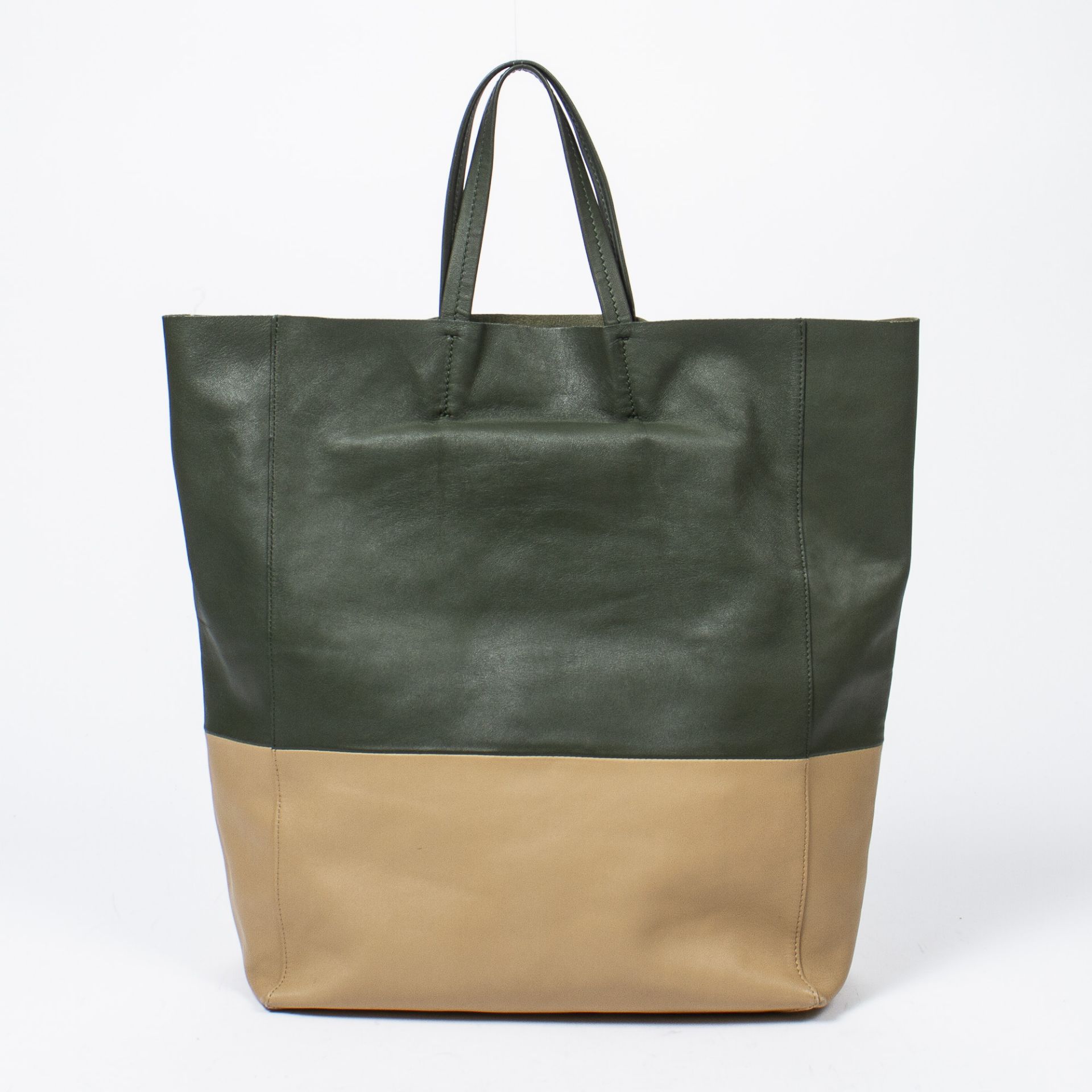 RRP £845 A Army Green/Nude Celine Two-Toned Cabas Tote Calf Leather Small Grained Leather 30*40*3cm - Image 4 of 6