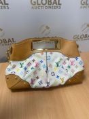 RRP £1750 Louis Vuitton Judy Mm White Coated Canvas Multicolour Vachetta Shoulder Bag With Golden