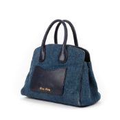 RRP £900 A Blue Denim Miu Miu Front Pocket Handbag Canvas Denim Canvas/Madras Leather 28*22*14cm 28*
