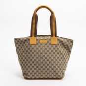 RRP £1,105.00 Lot To Contain 1 Gucci Canvas Large Handle Web Tote Shoulder Bag In Beige/Mustard -