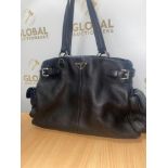 RRP £1200 Prada Side Pocket Tote Shoulder Bag In Black Small Grained Leather With Black Leather