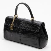 RRP £800 A Black Yves Saint-Laurent Top Handle Horizontal Flap Calf Leather Croc Embossed Leather 31