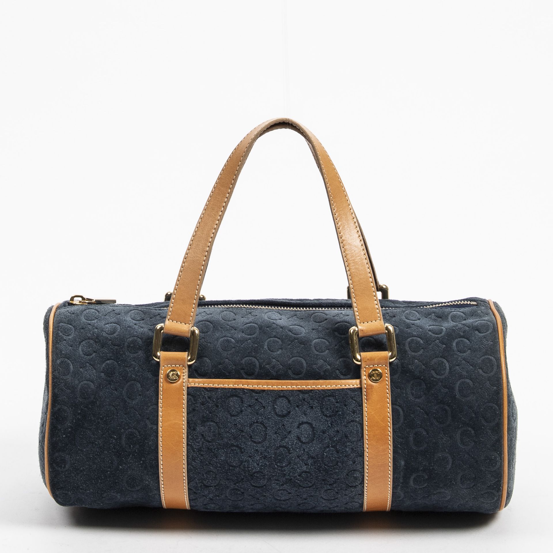 RRP £915 A Blue/Tan Celine Cylinder Bag Calf Leather C Macadam Suede Leather 30*15*15cm 30*15*15cm A