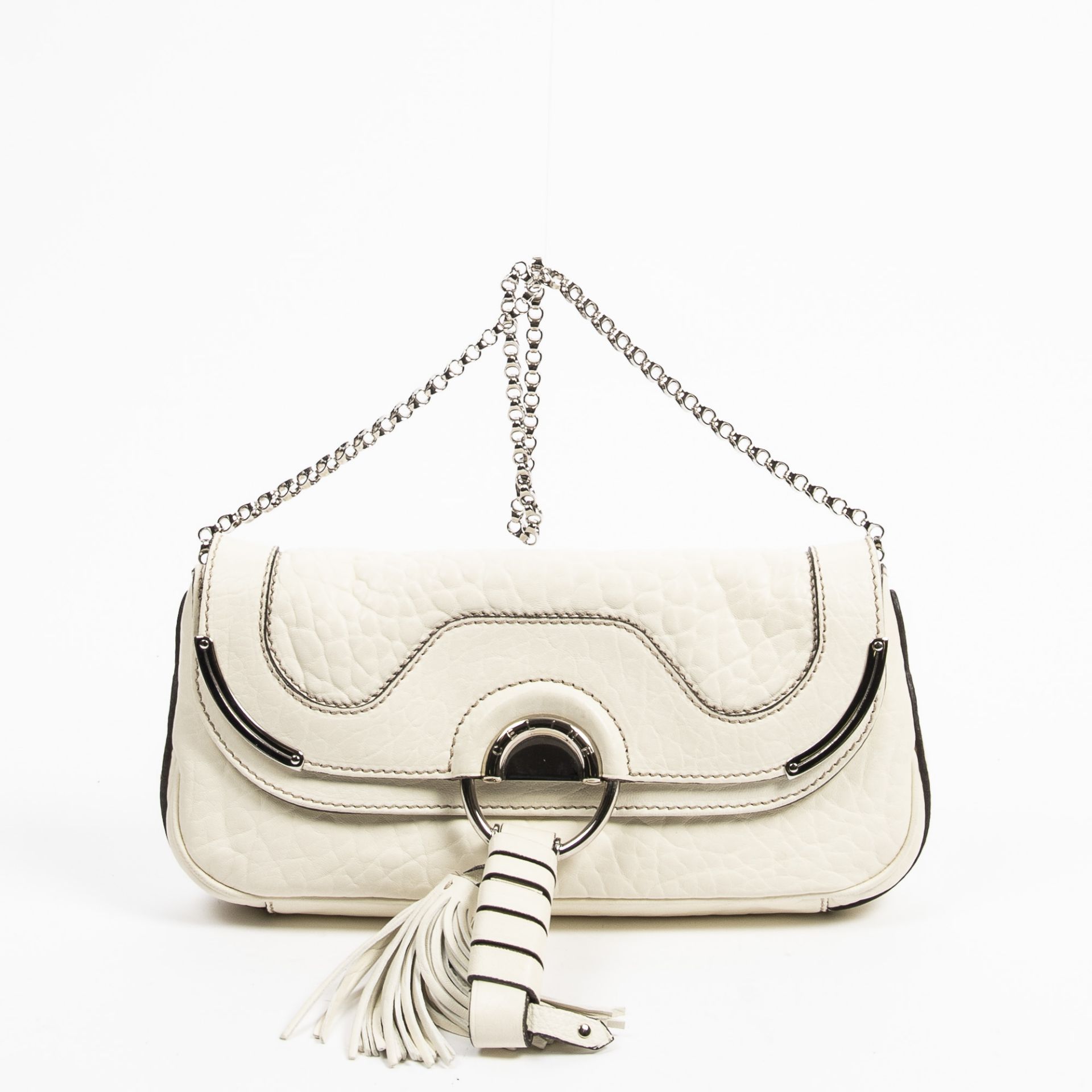 RRP £850 A Ivory Celine Front Flap Tassle One Shoulder Calf Leather Grained Leather 27*13*4cm 27*13*