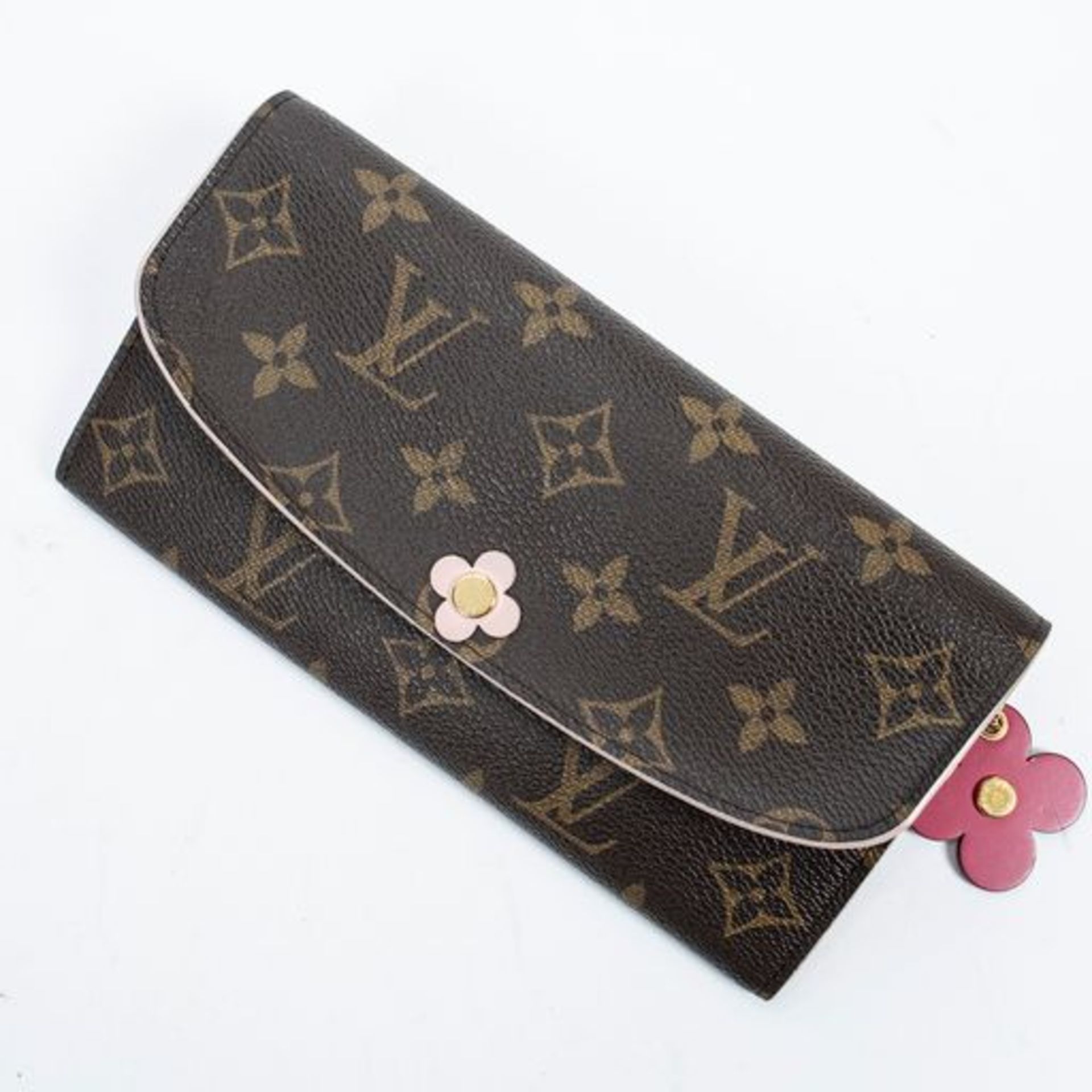 RRP £650.00 Lot To Contain 1 Louis Vuitton Coated Canvas Emilie Flower Charm Wallet In Brown/Rose