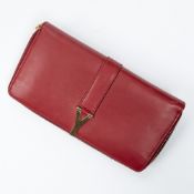 RRP £700 A Red Yves Saint-Laurent "Y" Logo Zip Around Wallet Calf Leather Smooth Leather 19*10*2cm 1