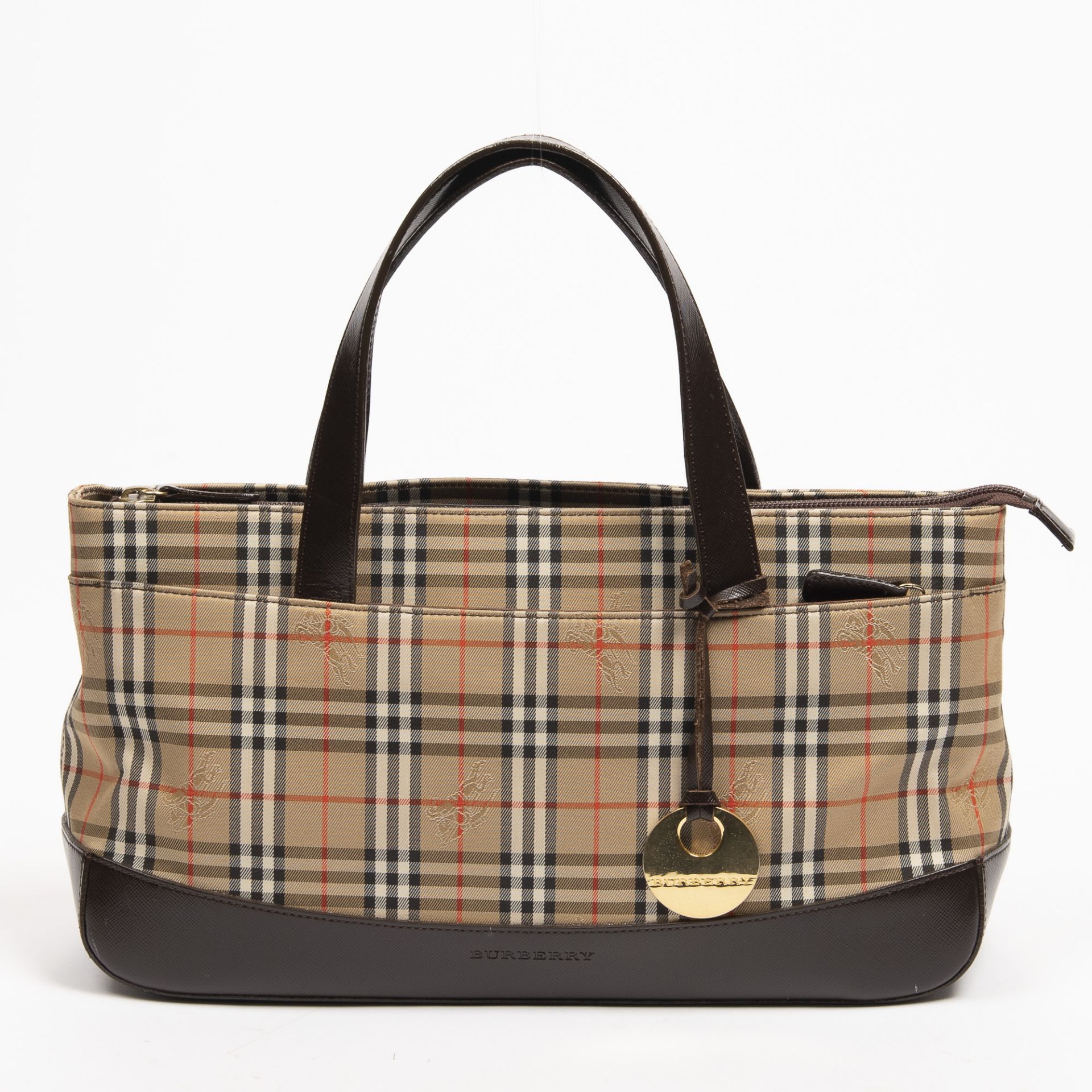 RRP £650 AA Beige/Dark Brown Burberry Rectangular Zip Tote Canvas Haymarket Check Canvas 33.5*18*9.5