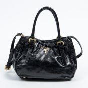 RRP £550 A Nero Prada Logo Ribbon Handbag Calf Leather Vitello Shine Leather 25*20*13cm 25*20*13cm A