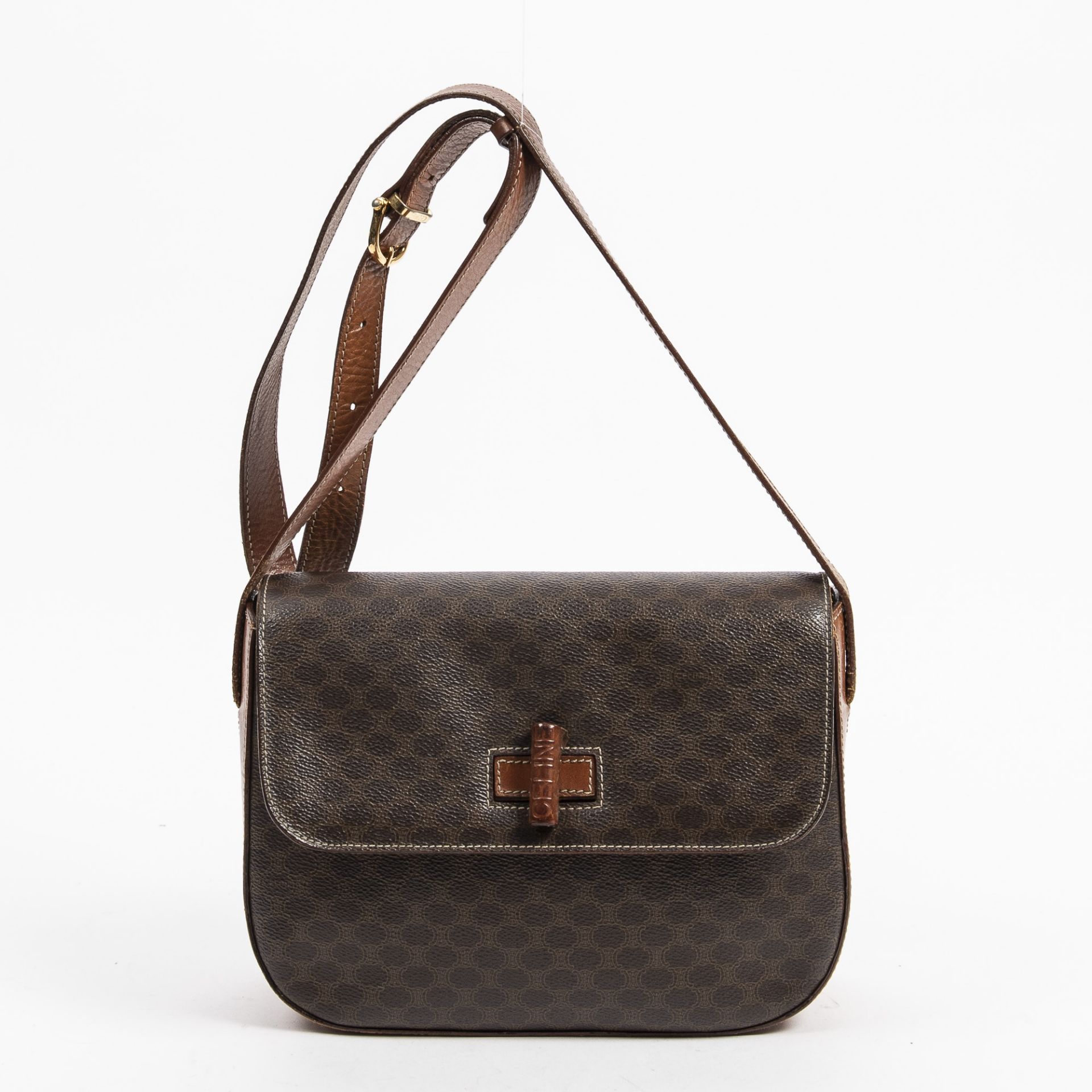RRP £750 AB Brown Celine Vintage Small Crossbody Flap Coated Canvas Macadam Coated Canvas 21.5*17*6c