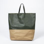 RRP £845 A Army Green/Nude Celine Two-Toned Cabas Tote Calf Leather Small Grained Leather 30*40*3cm