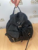RRP £840 Prada draw string Backpack in Black Canvas - AAR2002 (Condition Reports Available On