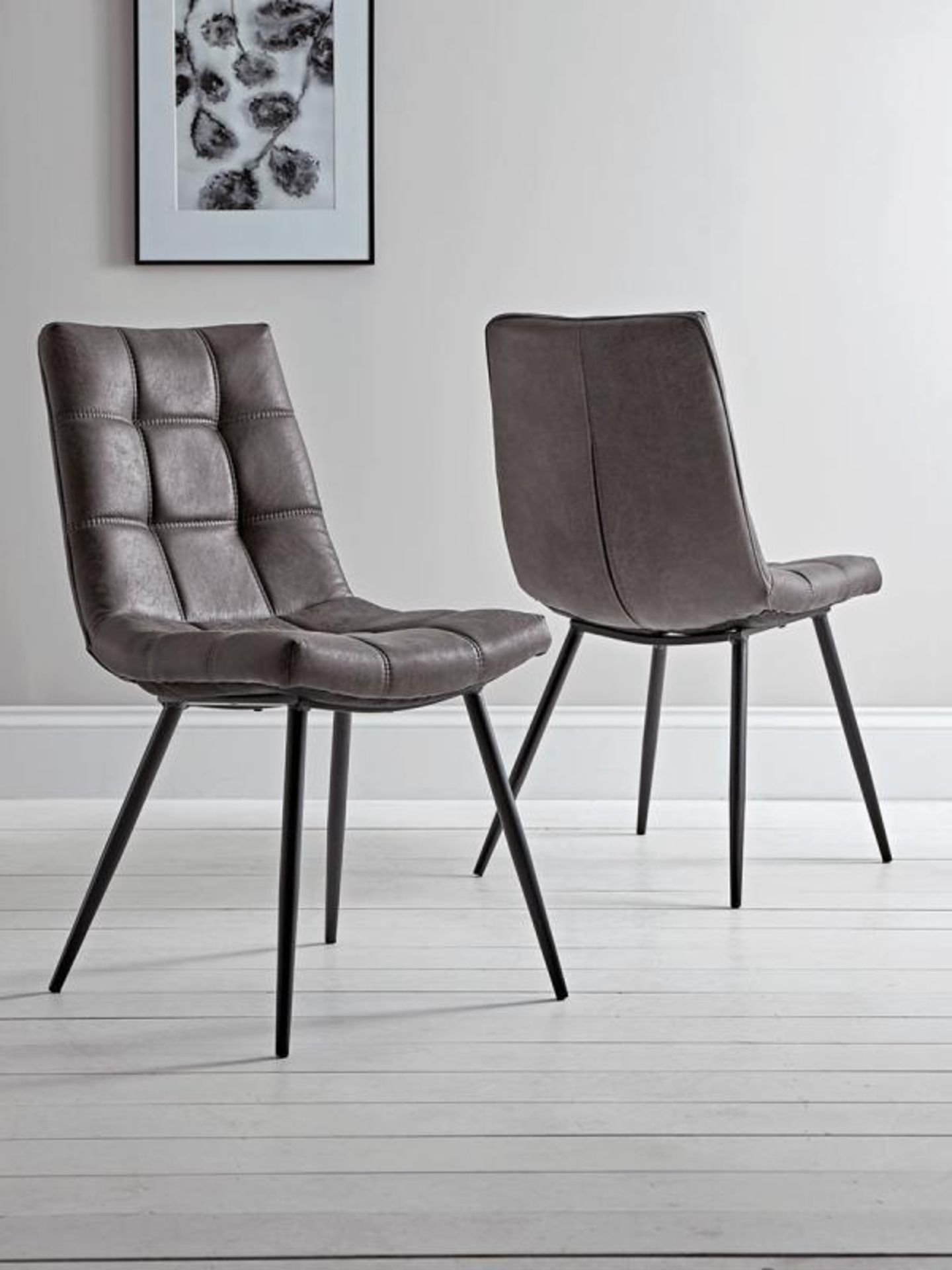 RRP £150 Light Grey Leather Dining Chair X2 (1 Box) (Sp)