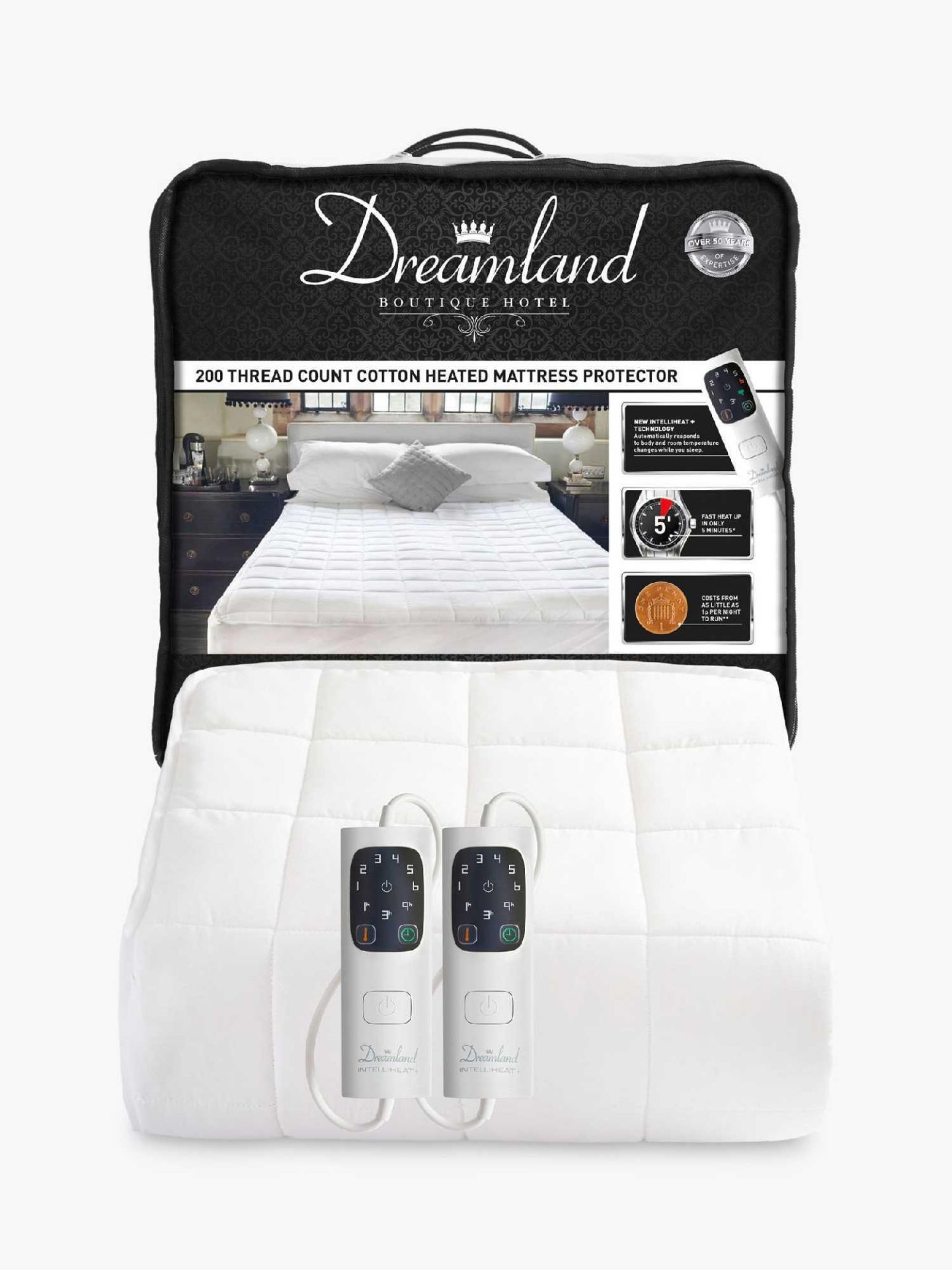 RRP £180 X2 Packaged Dreamland 200 Thread Count Heated Mattress Protector