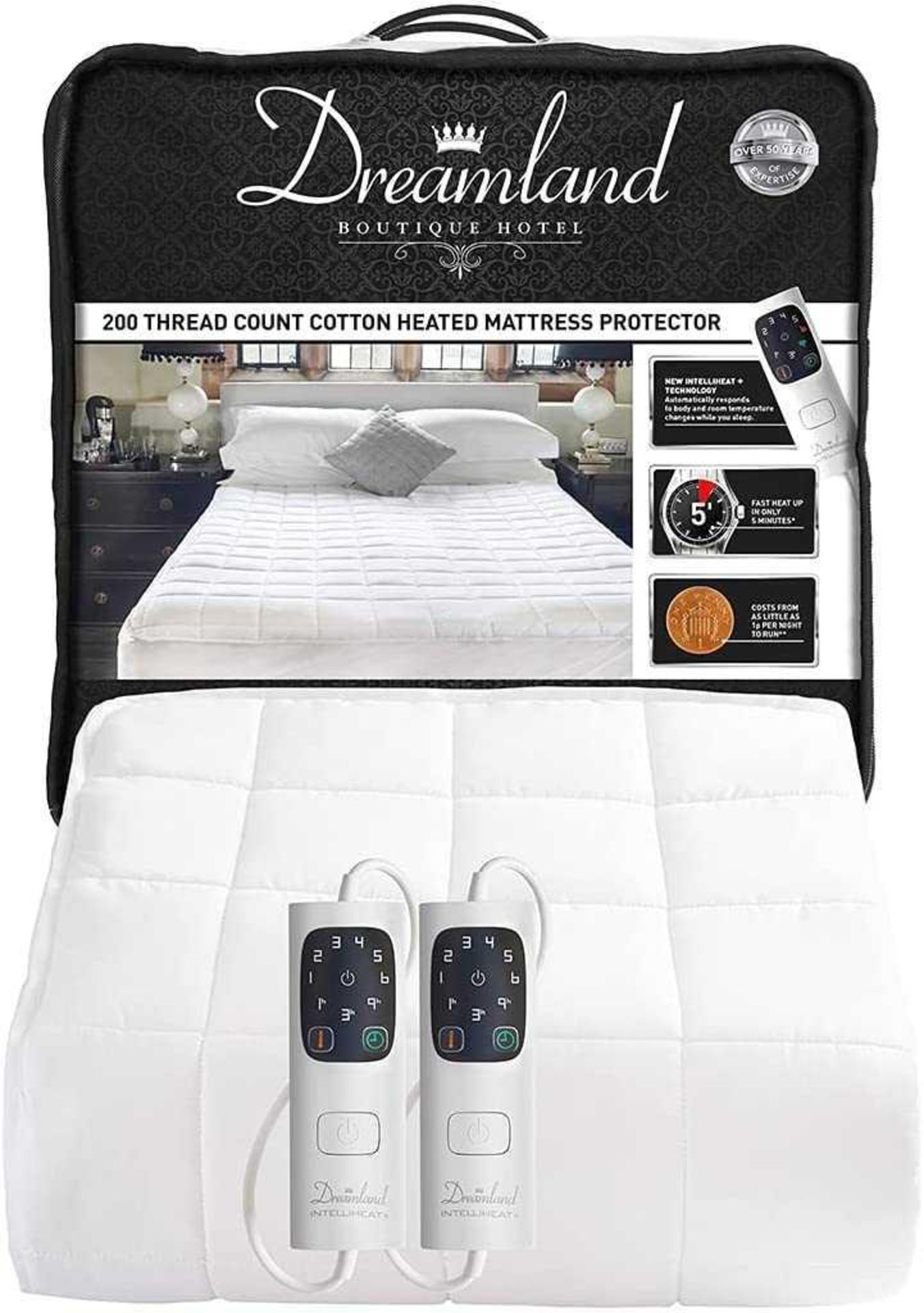 RRP £90 Bagged Dreamland 200 Thread Count Cotton Heated Mattress Protector