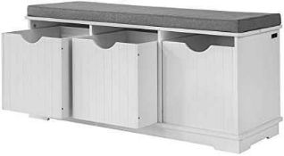 RRP £100 Boxed Sobuy Fsr30-W, Storage Bench With 3 Drawers & Removable Seat Cushion, Storage Cabinet