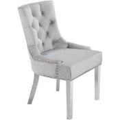 RRP £499 Boxed Arighi Bianchi Light Grey Velvet Round Knocker Chairs