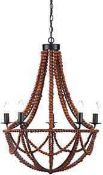RRP £100 Boxed Illuminate Barrie Vintage 5-Light Chandelier With Dark Wooden Beads - Metal, Brown