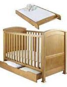 RRP £350 Boxed Izziwotnot Tranquillity Cot Bed With Under Bed Drawer & Cot Top Changer-Oak