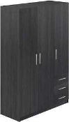 RRP £400 Boxed Movian Indre 3-Door 3-Drawer Wardrobe, 129 X 51 X 191Cm, Dark Grey